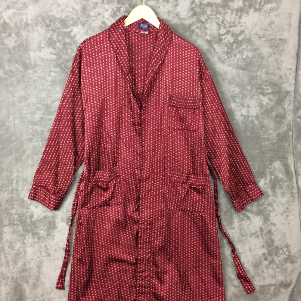 Vintage Smoking Robe Mens XL Bathrobe Loungewear Country Paris Pockets Belt